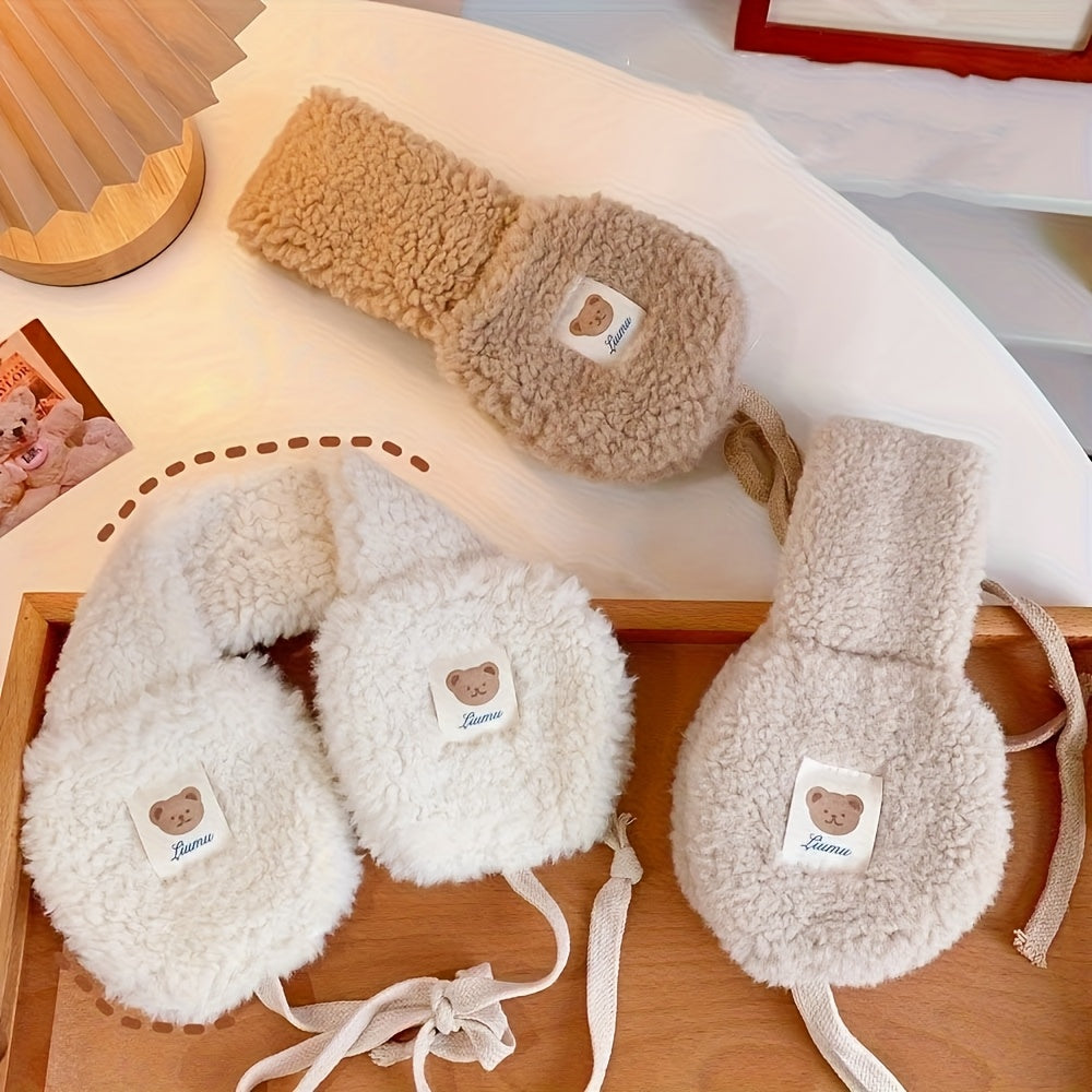 Warm Beige Teddy Bear Ear Warmers for Women