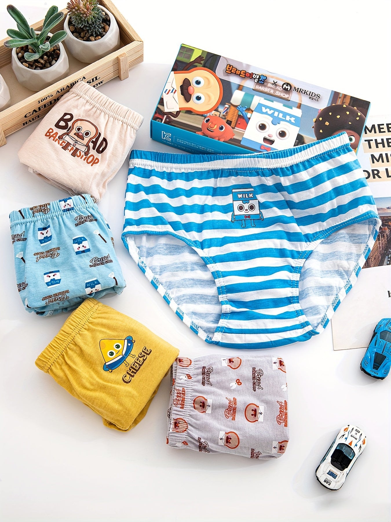 5pcs Boy's Cotton Triangle Panties Multiple Colors Elastic Waist Underwear
