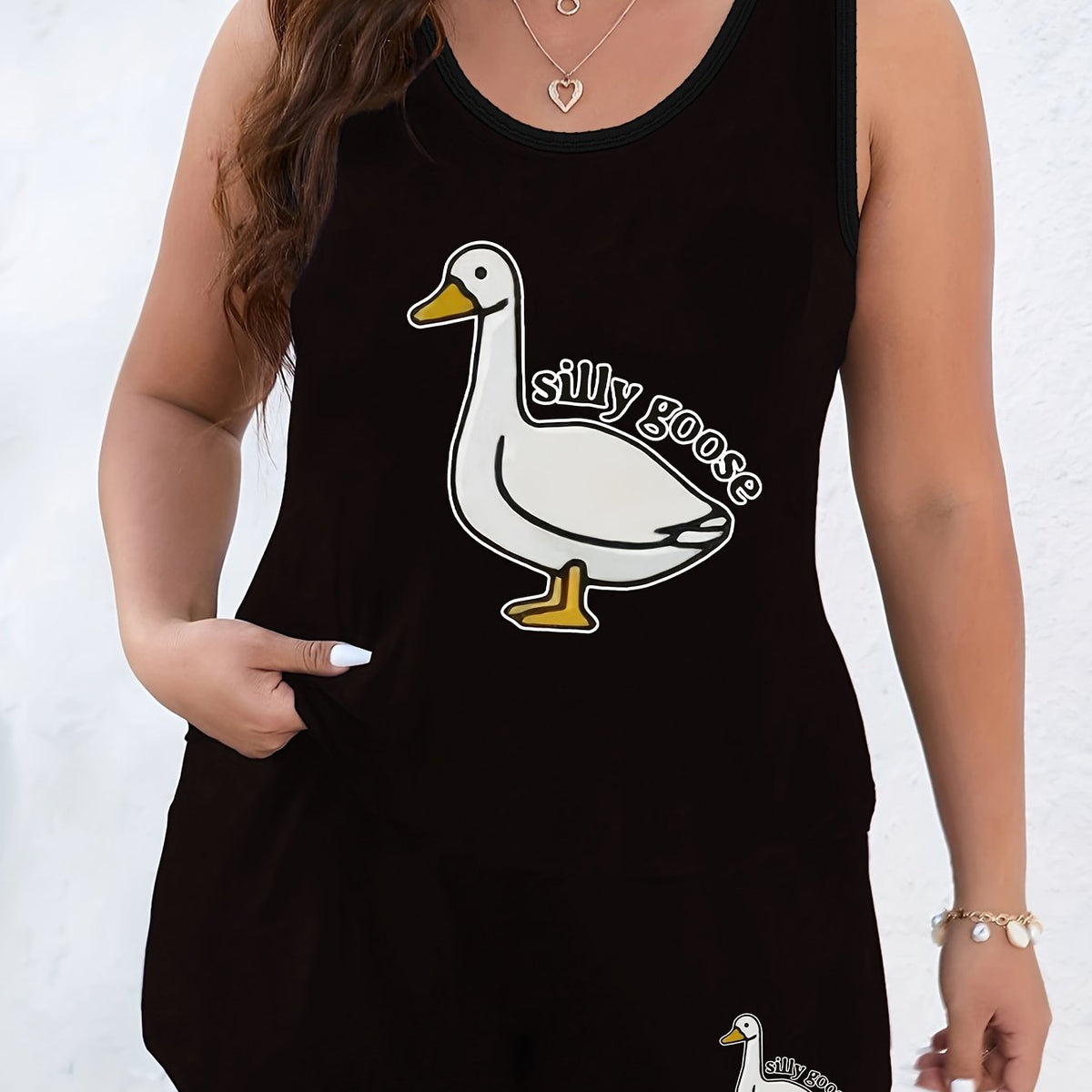 Goose Print Tank Top & Shorts Plus Lounge Set