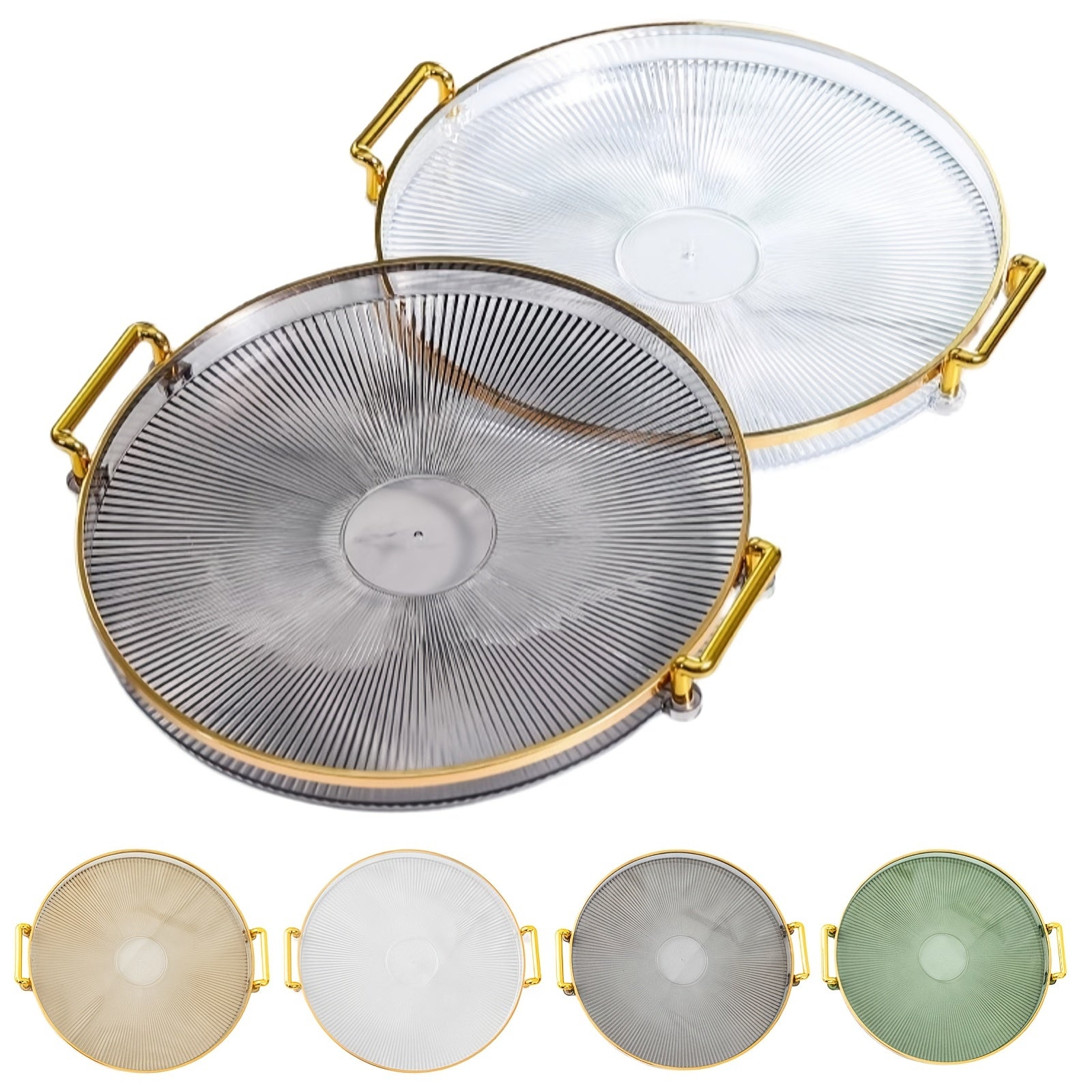 Modern Decorative Serving Tray With Handles, Transparent Plastic Round Circle