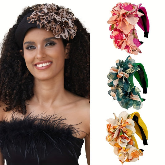 Boho Flower Wide Headband Leopard Floral Print