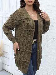  Solid Striped Long Sleeve Open Front Cardigan