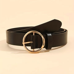 Golden Round Pin Buckle Belt Casual Vintage PU Leather Belts Pants Jeans Belt