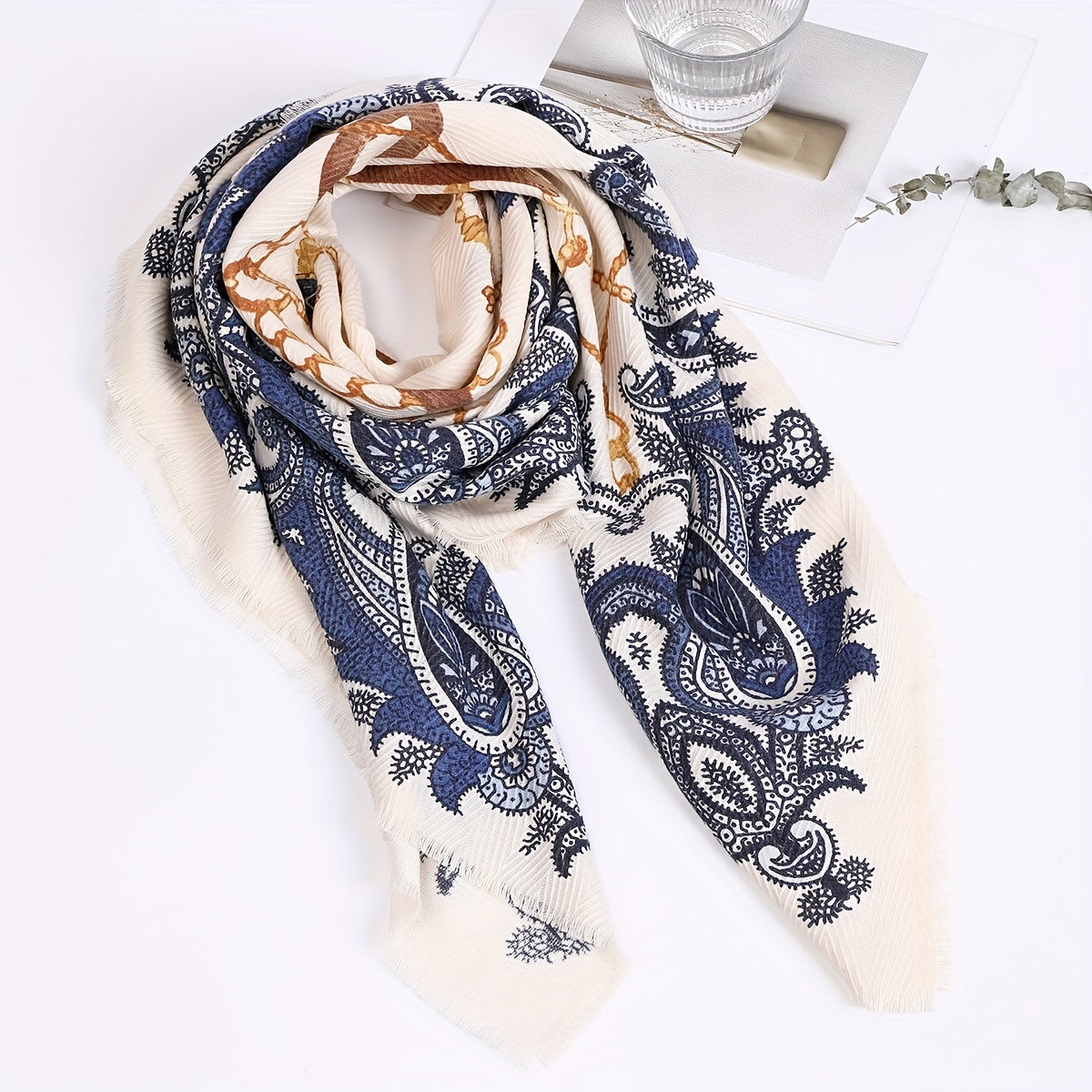 Paisley Print Square Scarf Pleated Shawl Women Windproof Head Wrap