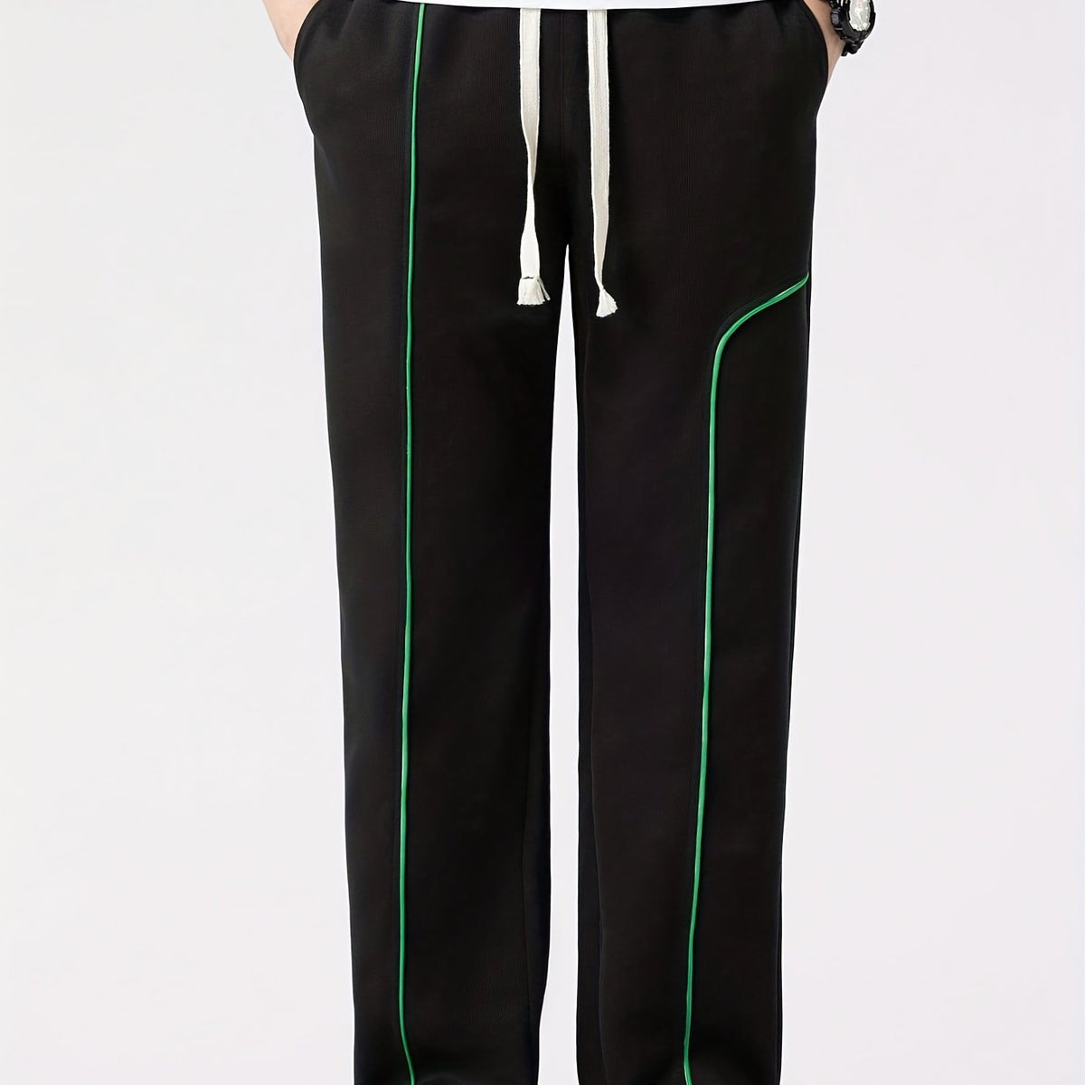 Contrast Stitching Joggers Men's Casual Loose Fit Stretch Waist Drawstring Pants