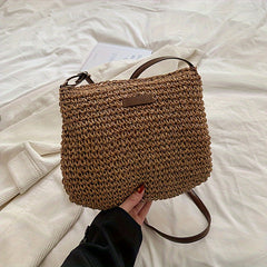 Woven Straw Bag Retro Mini Crossbody Bag for Travel Holiday Beach