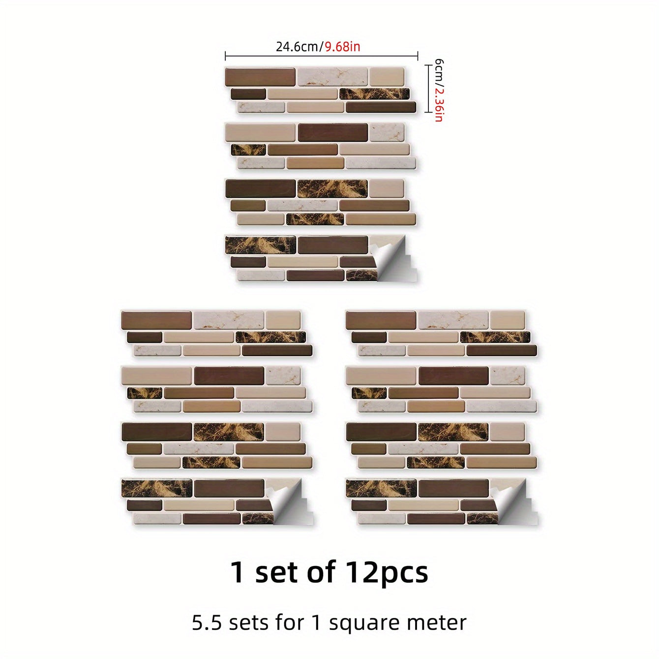 12pcs Marble 3D Self Adhesive Tile Sticker Waterproof