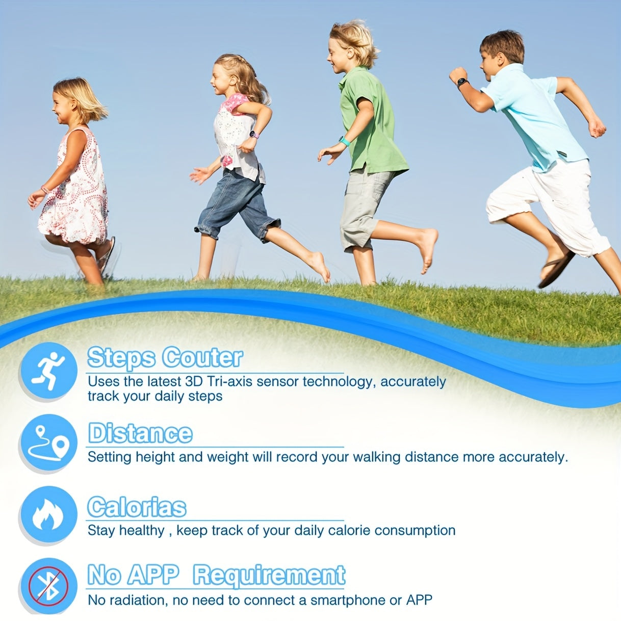 Kids LED Tracking Watch IP67 1000 Pedometer Step Counter Timer & Stopwatch