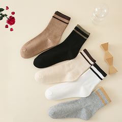 Women's Striped Crew Socks Pack Breathable Sports Stockings