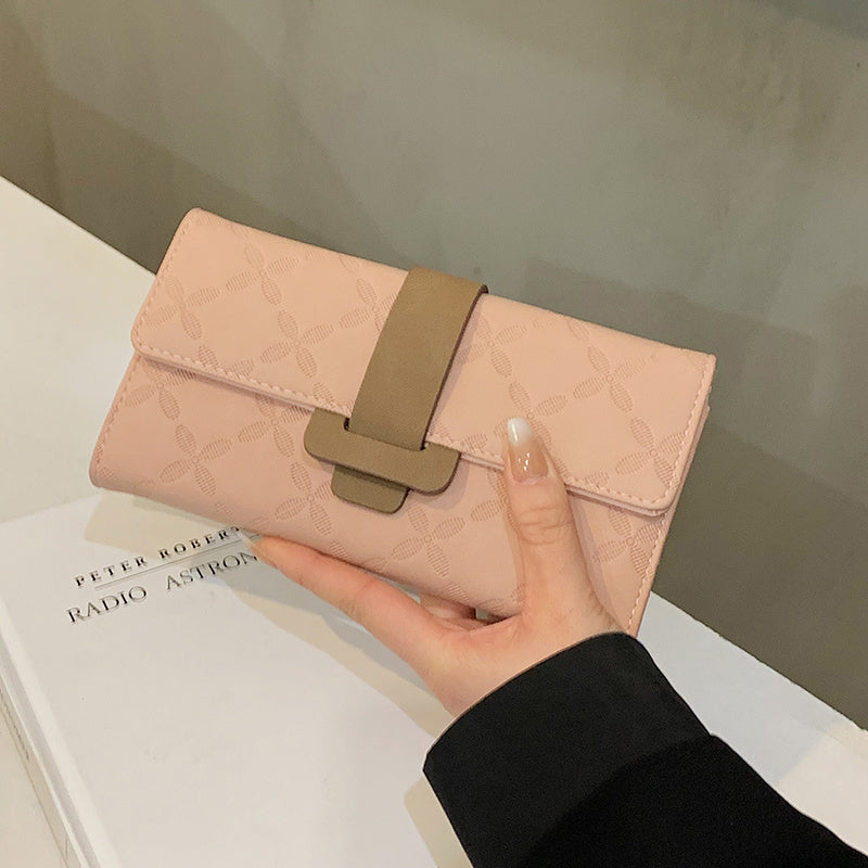Faux Leather Long Wallet Women's Snap Button Wallet