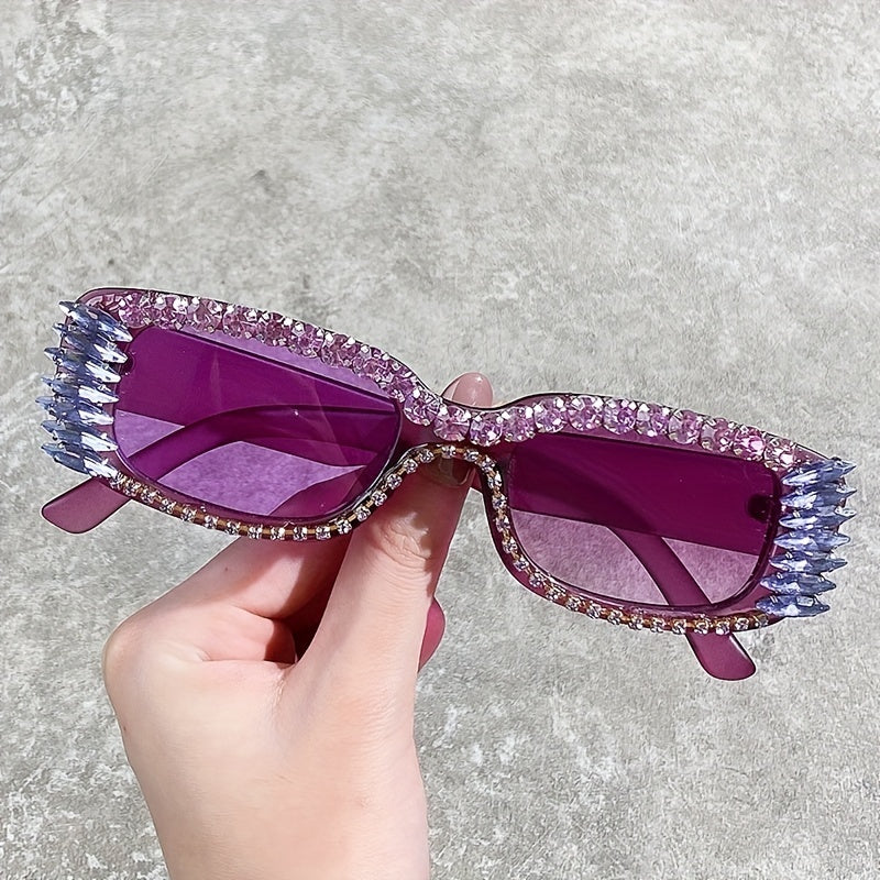 Rhinestone Decor Sunglasses Rectangular Frame UV400
