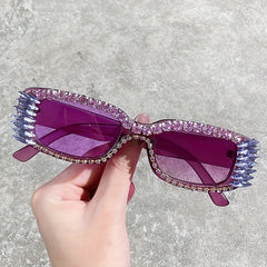 Rhinestone Decor Sunglasses Rectangular Frame UV400