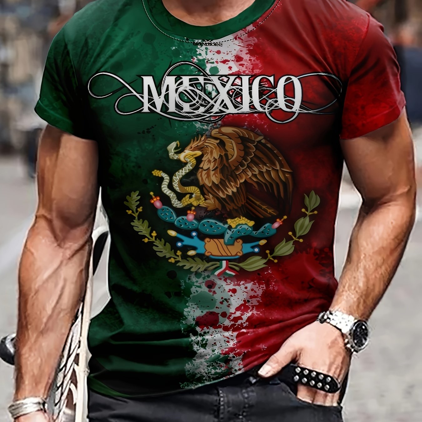 Mexico Eagle Pattern Print Men's Short Sleeve T-shirt Graphic Tee