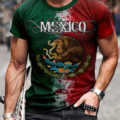 Mexico Eagle Pattern Print Men's Short Sleeve T-shirt Graphic Tee