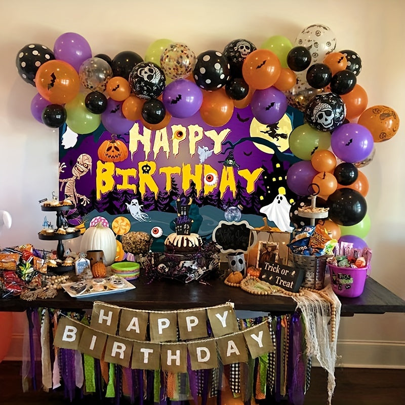 Halloween Birthday Backdrop Pumpkin Candy Ghost Castle Party Banner