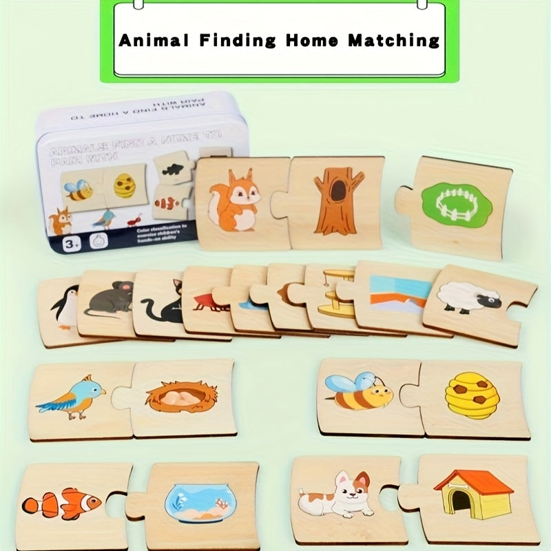 Wooden Shape & Animal Matching Puzzle Toy for Preschool Cognitive Development