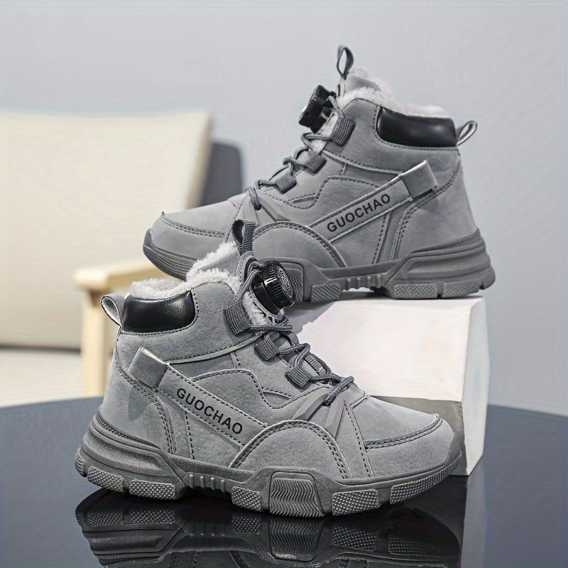Boy's High Top Boots With Rotating Buckle Warm Plush Lining Winter