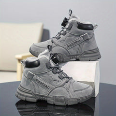 Boy's High Top Boots With Rotating Buckle Warm Plush Lining Winter