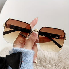 Y2K Semi Rimless Sunglasses Men Women Casual Gradient UV400