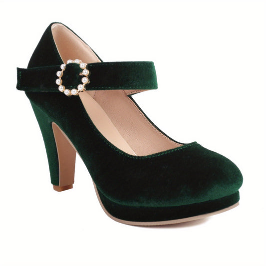 Faux Pearl Block Heels Ankle Strap Pumps Oktoberfest Dress Shoes
