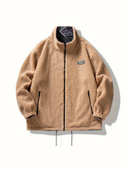 Men's Thick Warm Lamb Plush Jacket Zipper Stand Collar Fall Winter