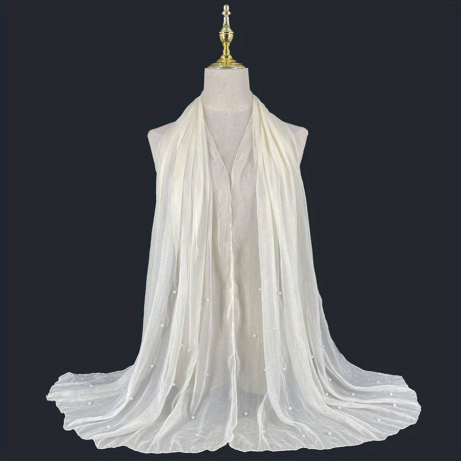 Boho Chiffon Scarf with Pearls Solid Shawl Thin Long Beach Towel