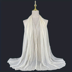 Boho Chiffon Scarf with Pearls Solid Shawl Thin Long Beach Towel