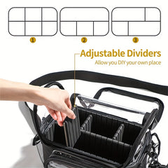 Makeup Brush Organizer Clear Case with Strap & Dividers