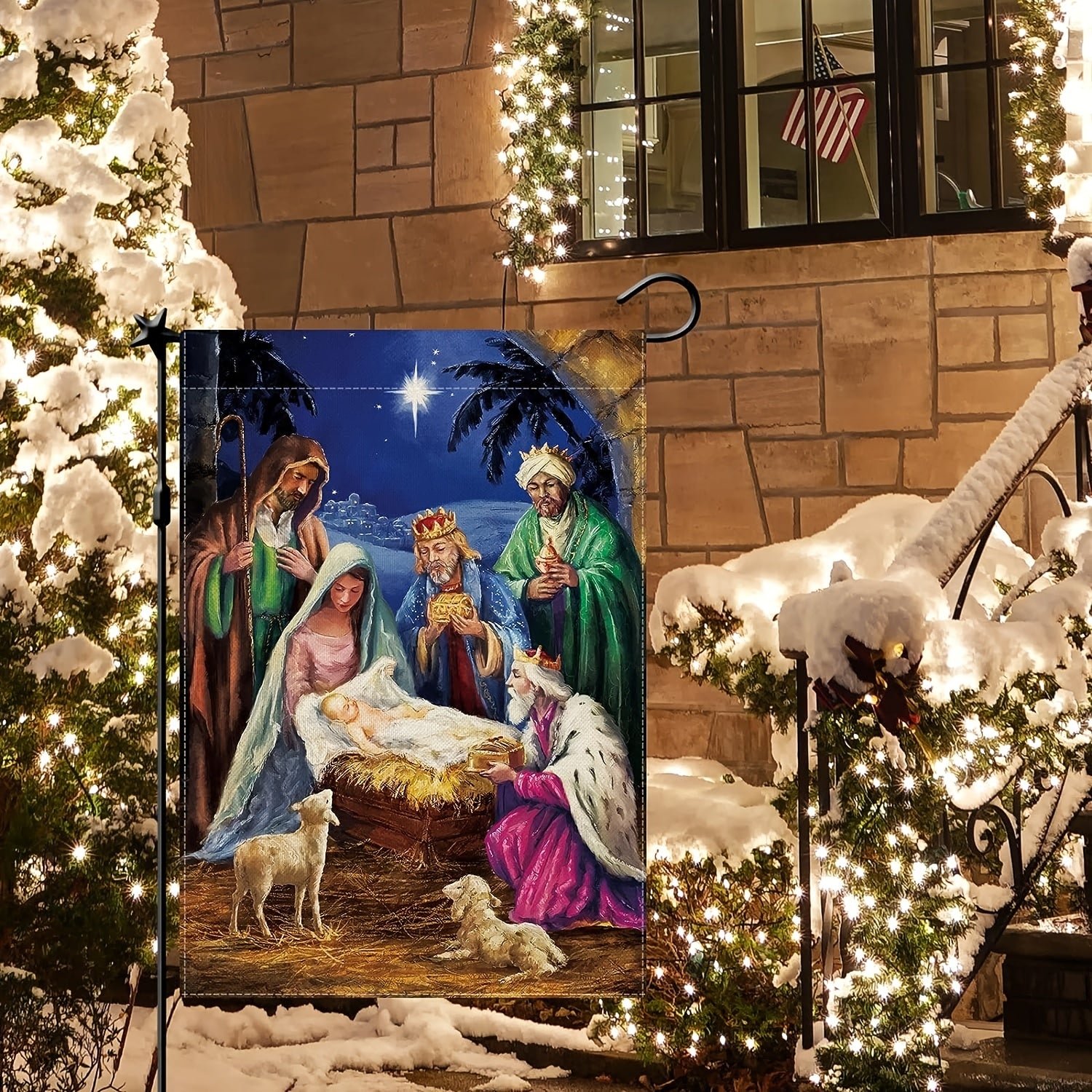 Jesus Nativity Scene Christmas Garden Flag Double Sided Winter Yard Flag