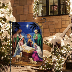 Jesus Nativity Scene Christmas Garden Flag Double Sided Winter Yard Flag