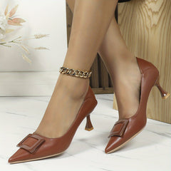 Women's Square Buckle Kitten Heels Slip On Low Pumps