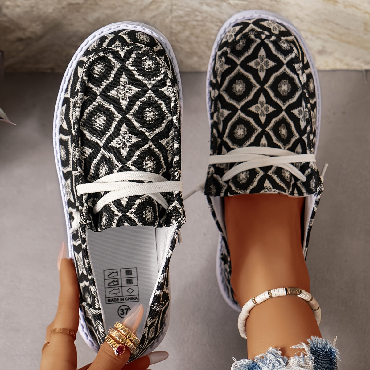 Geometric Pattern Flat Shoes Women's Shallow Mouth Casual Shoes