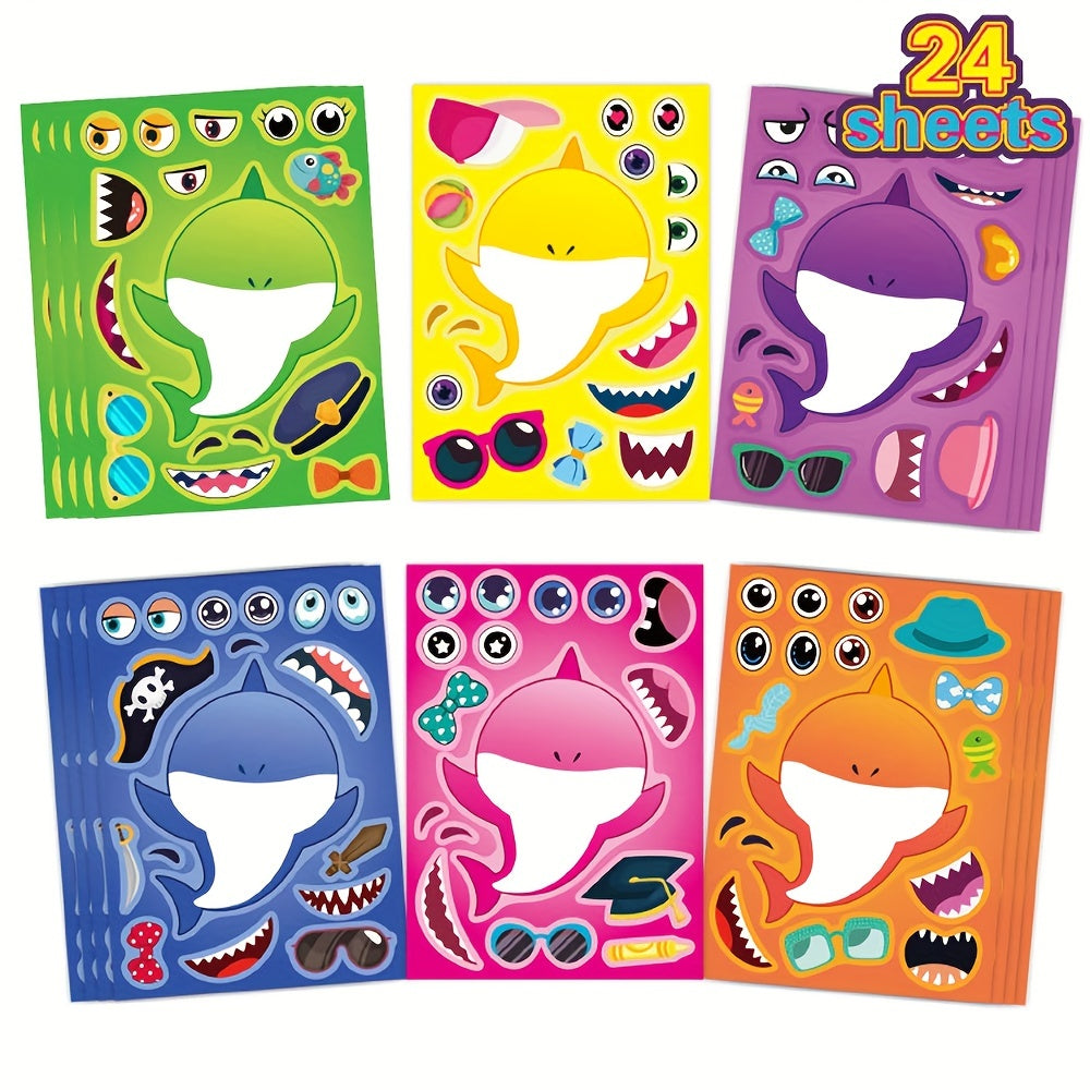 24 Sheets Pack Shark Game Puzzle Stickers DIY Crafts Teacher Reward