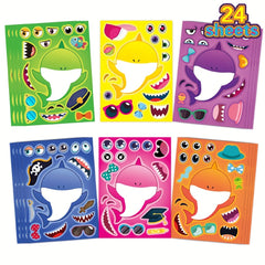 24 Sheets Pack Shark Game Puzzle Stickers DIY Crafts Teacher Reward