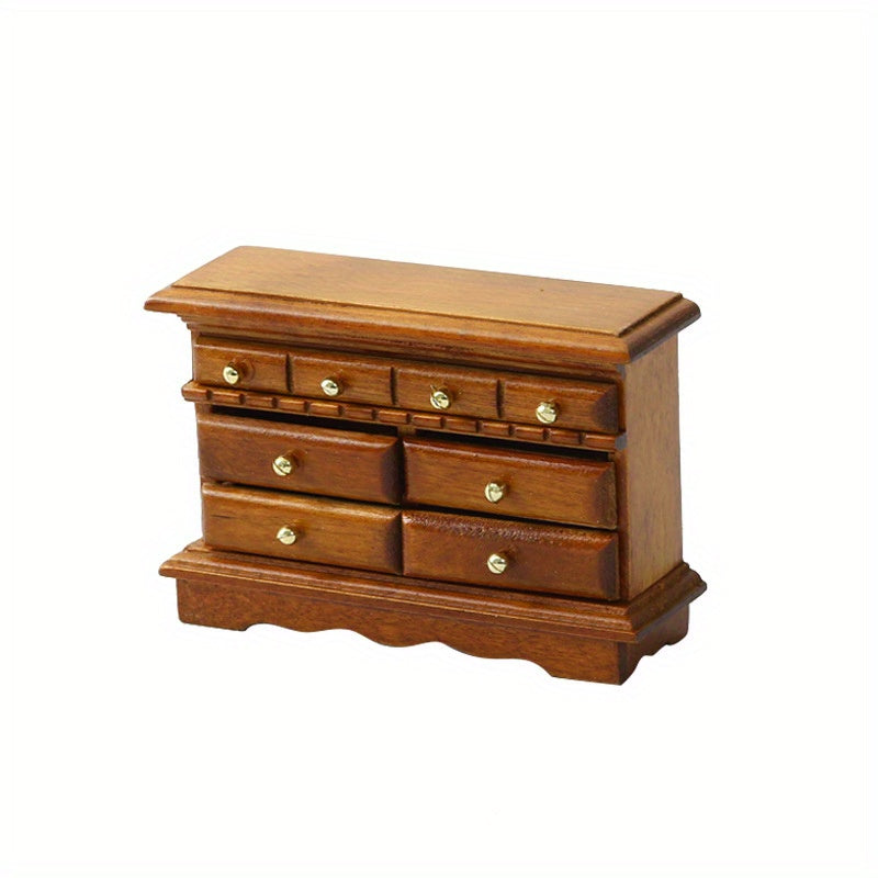 1:16 Dollhouse Furniture Wooden Cabinet w/ 3 Drawers & Golden Knobs