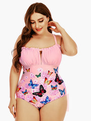  Ruffle Trim Cut Out One Piece Swimsuit