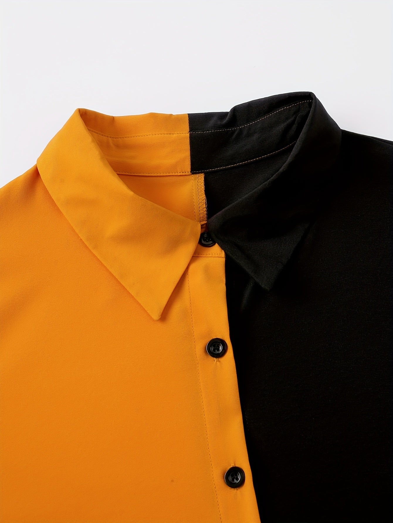  Colorblock Lantern Sleeve Shirt Dress With Belt