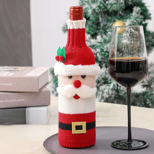 2 Pack Christmas Wine Bottle Set Cartoon Knit Snowman Santa Decoration