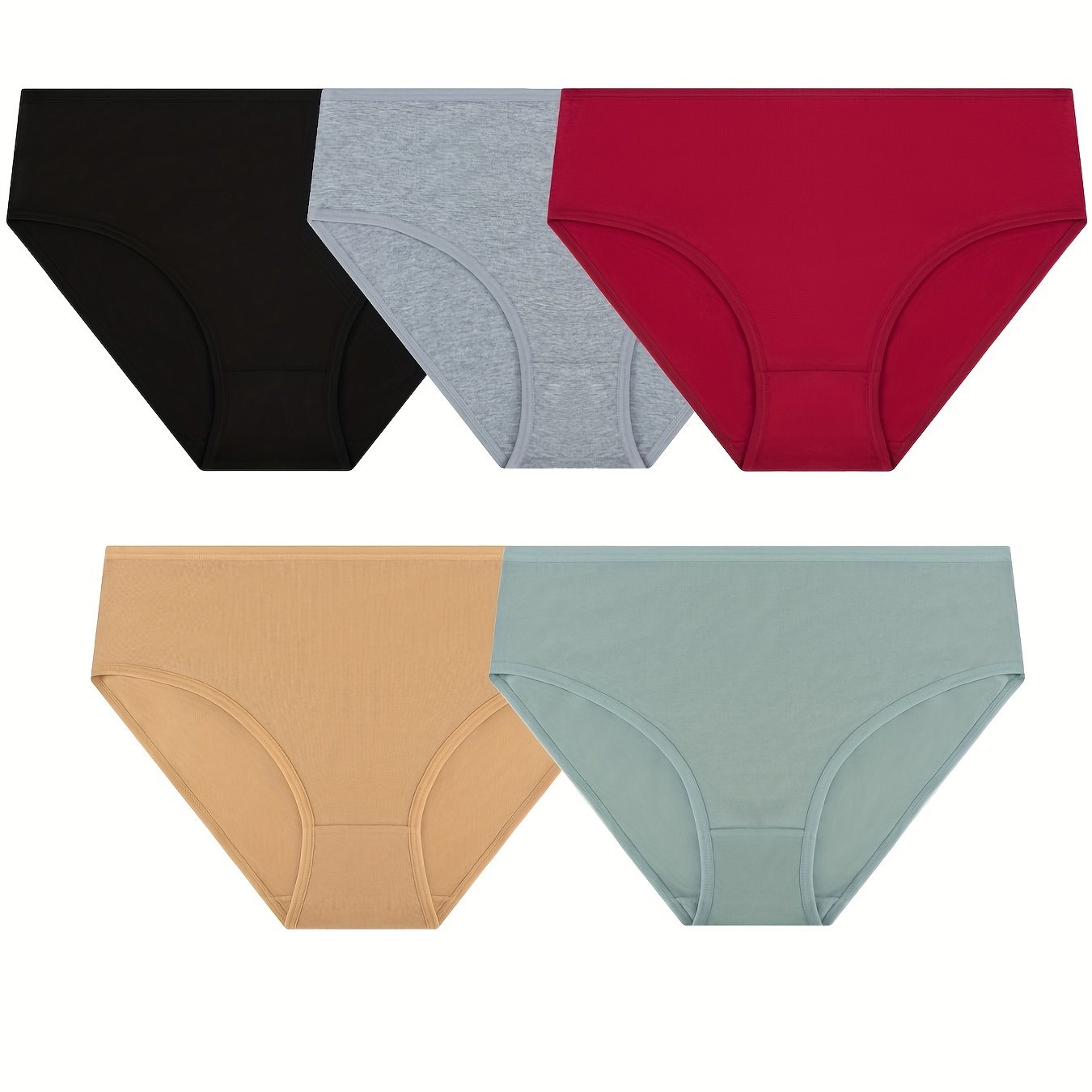 5 Pack Plus Size Solid High Rise Panties Women's Plus Basic Comfort Panties