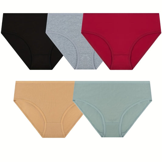 5 Pack Plus Size Solid High Rise Panties Women's Plus Basic Comfort Panties