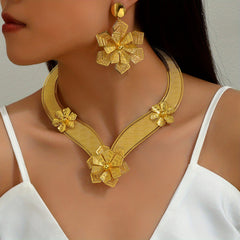 3pcs Exaggerated Jewelry Set 18k Plated Flower African Bride's Wedding Jewelry