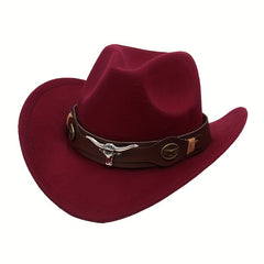 Western Cowboy Hat with Metal Bull Head
