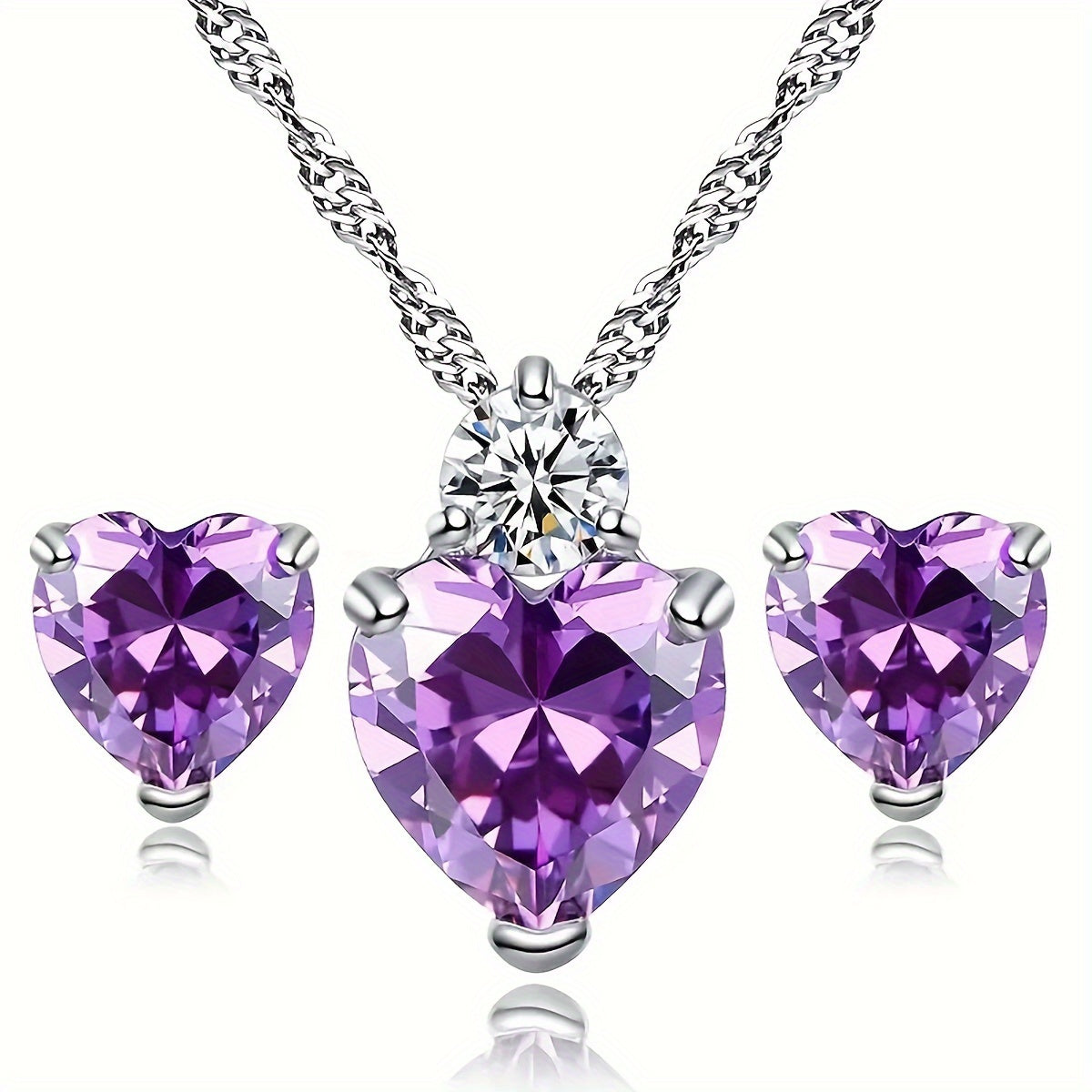 Purple Rose Gift Set with Heart Necklace & Earrings