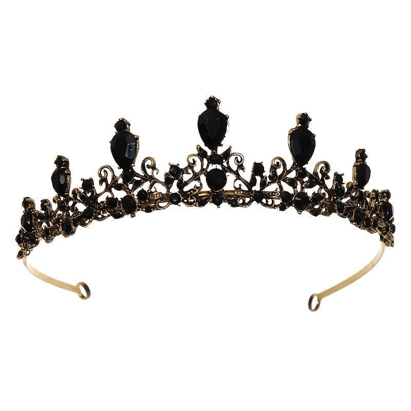 Vintage Gothic Antique Crown Tiara Headband With Rhinestone Crystals