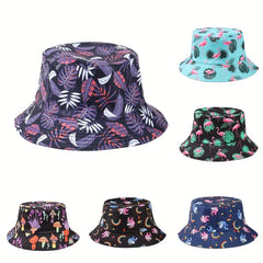 Leaf Cartoon Print Bucket Hat Graffiti Basin Hat Foldable Sunshade Cap