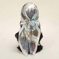 Geometric Chain Print Square Scarf Classic Satin Bandana Large Shawl