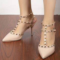 Women's Rivet High Heels Pointed Toe Buckle Strap Stiletto Heels