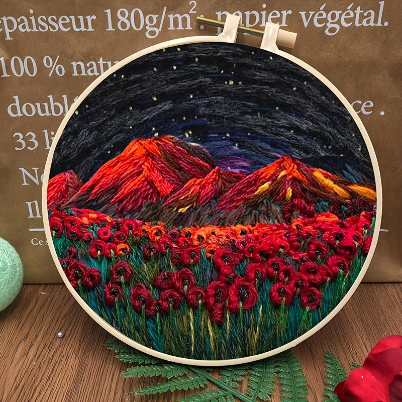 DIY Landscape Embroidery Kit with Embroidery Hoop
