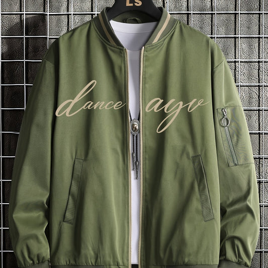 Men's Alphabet Print Zipper Varsity Jacket