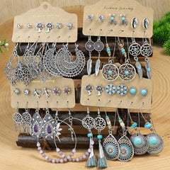 Boho Holiday Earrings Set Silver Geometric Retro Ear Jewelry
